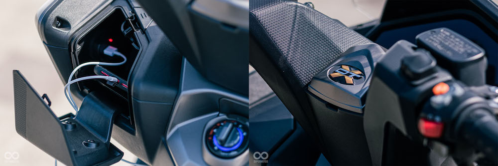 前手套箱與龍頭中央DTX字樣下方，皆有USB充電孔