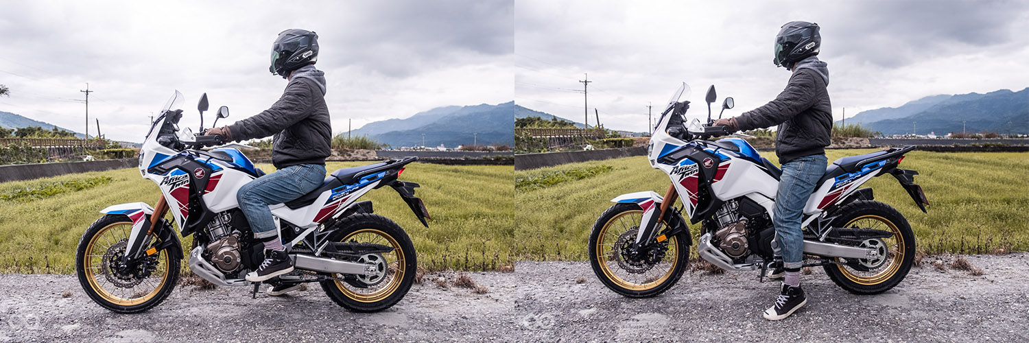 圖中騎士身高180cm，標準座狀態下雙腳微踮腳尖