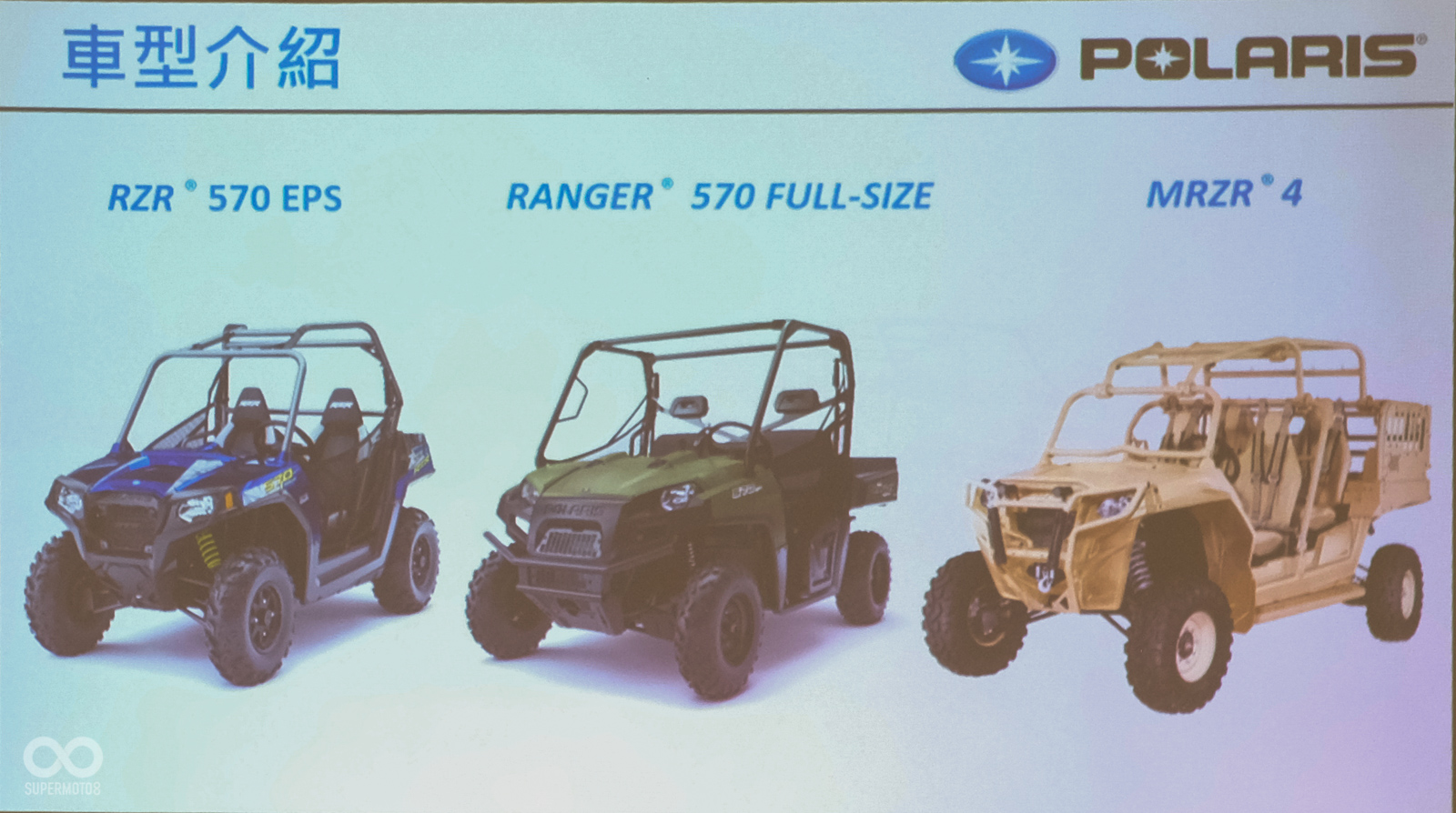 本次試乘體驗的三款UTV車型，分別有民用的RZR 570、Ranger 570以及軍用版的MRZR 4