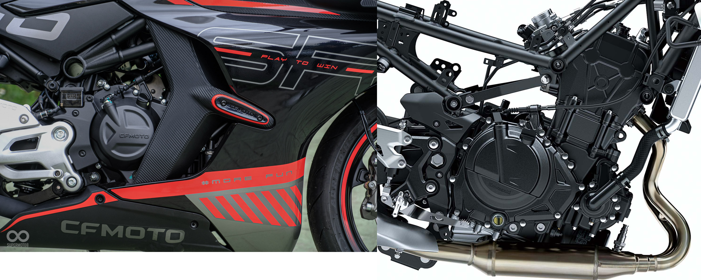 CFMOTO 450SR較大的排氣量以及270度曲軸設計在動力方面略勝一籌