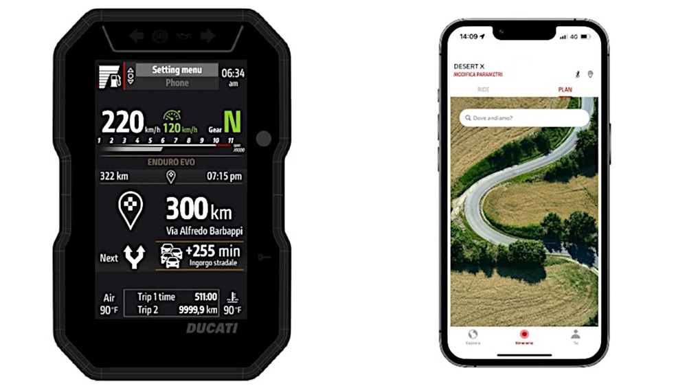 透過Ducati Link手機APP,可以讓車上的儀表進行連線讓導航資訊同步顯示在儀表上