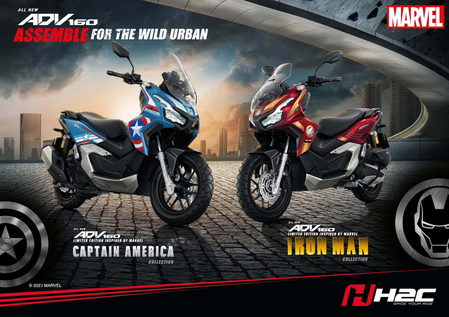 ADV 160的陽剛外型足以襯托Marvel英雄電影強調的英雄主義