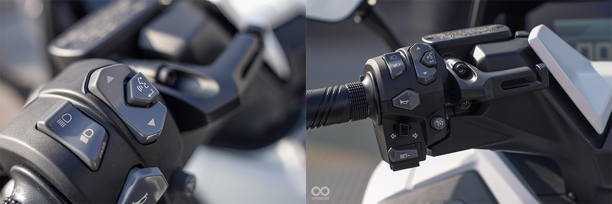 左手把開關具有語音控制鈕;定速巡航相關按鈕也位於左手位置