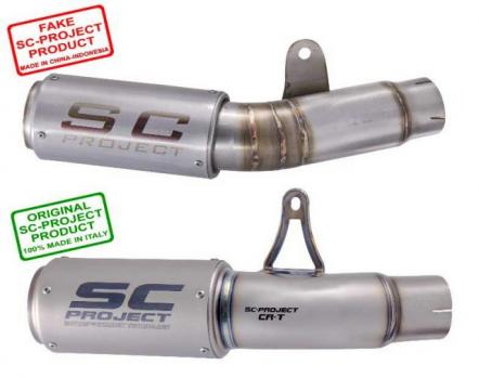 除了焊接的痕跡之外,也可以從排氣管上的Logo看出正品與仿冒品之間的差異