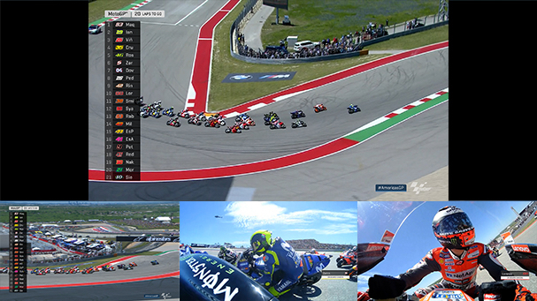 VIDEOPASS提供多螢幕切割功能,讓你能同時收看轉播畫面+喜愛車手的車載畫面或直升機鏡頭,體驗當MotoGP導播的快感