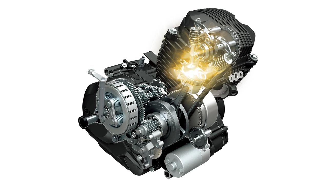 長行程的氣冷二氣門引擎有著高出力的表現，最大馬力可達14.8ps，相當不錯。