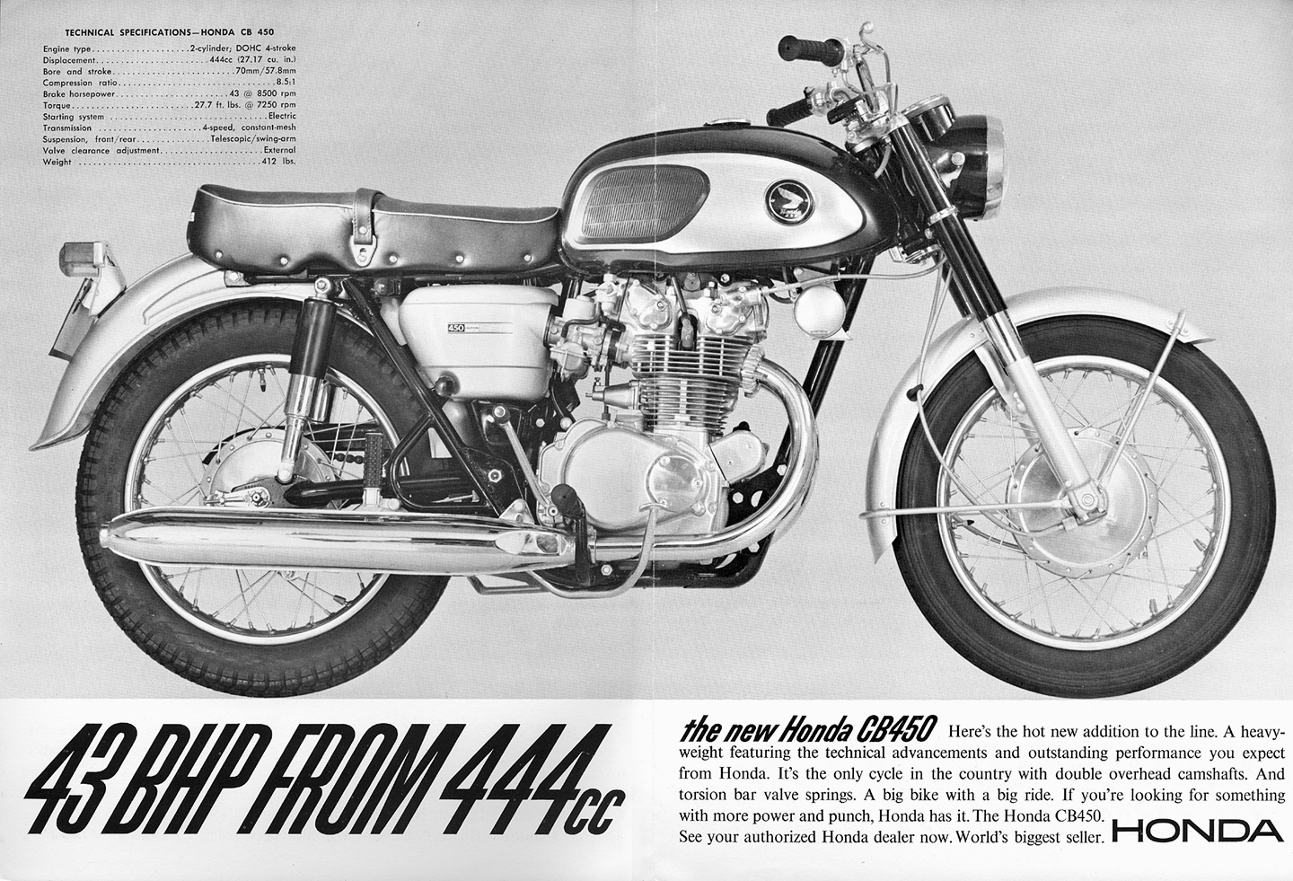 HONDA 工程師原田義郎所負責的第一輛大排氣車款CB450,容積效率近100 hp/L