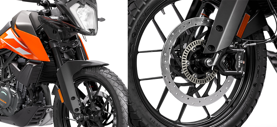 大燈內部為鹵素燈泡;前懸吊為WP APEX 43mm倒立式前叉