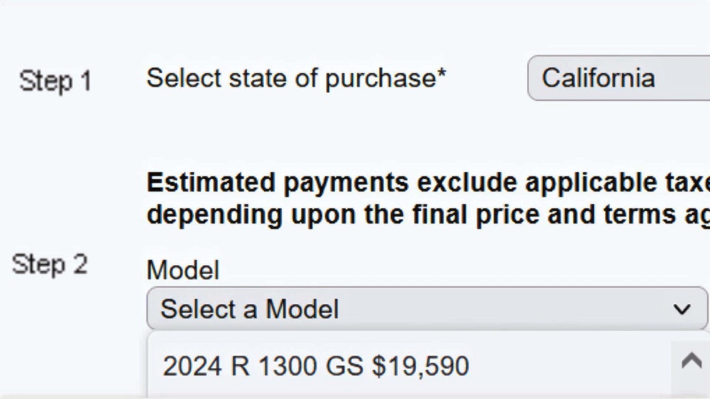 BMW官網的訂車頁面，意外出現了R 1300 GS名稱和價格