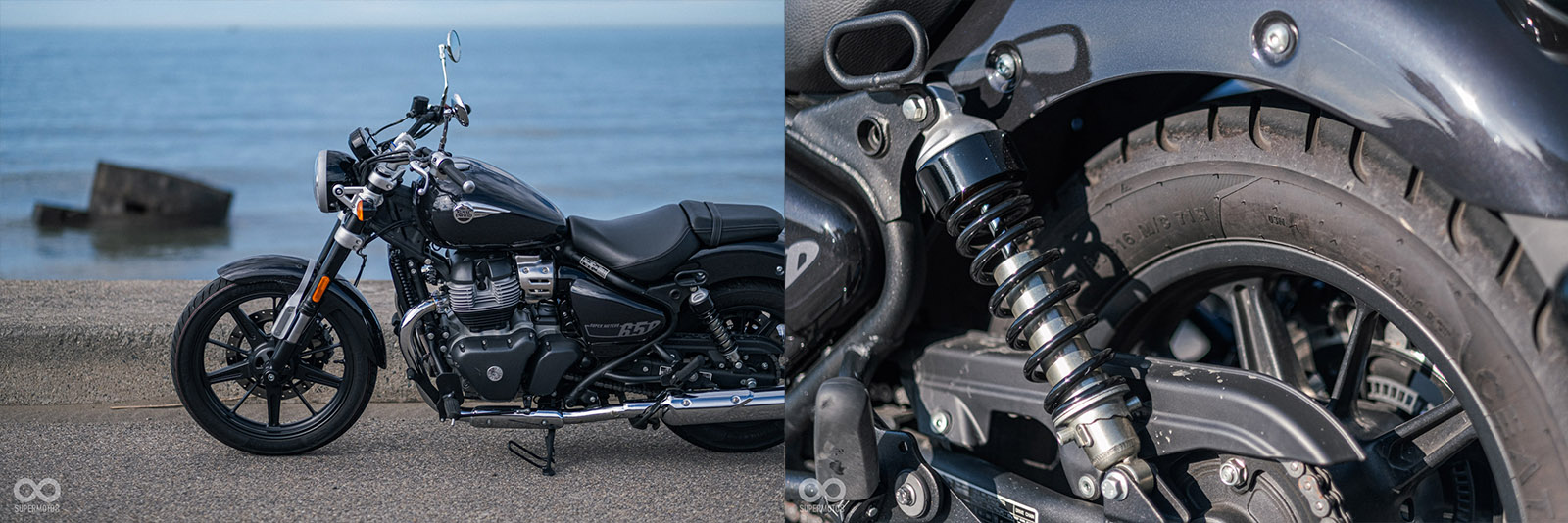 前避震使用該排量車款常見的 Showa 製品，因應650的大動力，原廠採用倒立式前叉