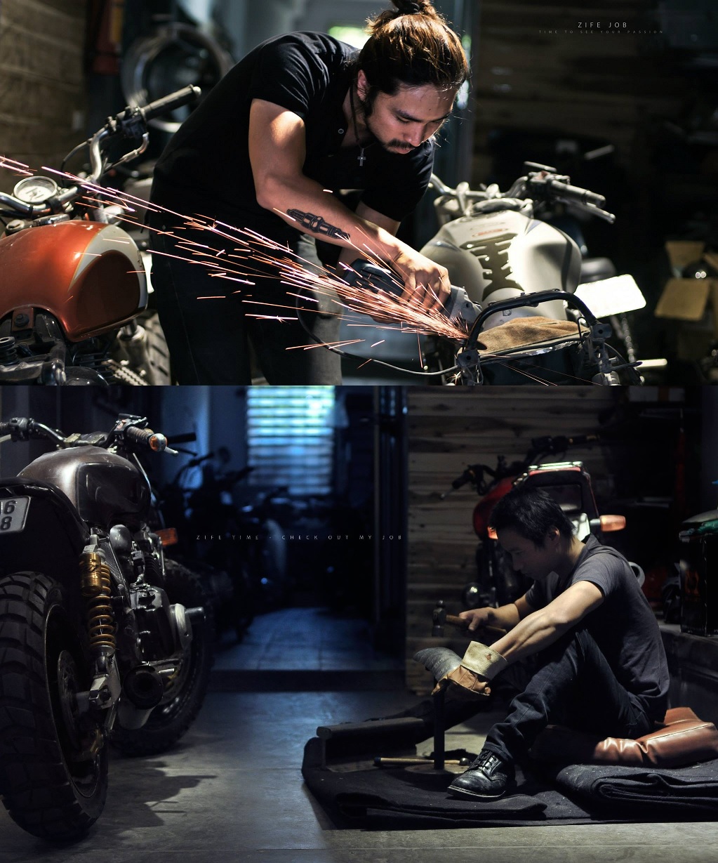 ZIFE DESIGN 自2010年受café racer 文化啟發而成立,在當地已小有名氣。創立者Nguyen Minh Quang (上) 主要負責車輛設計與攝影,改裝工作由NGUYỄN THẾ HOÀNG (下) 協助