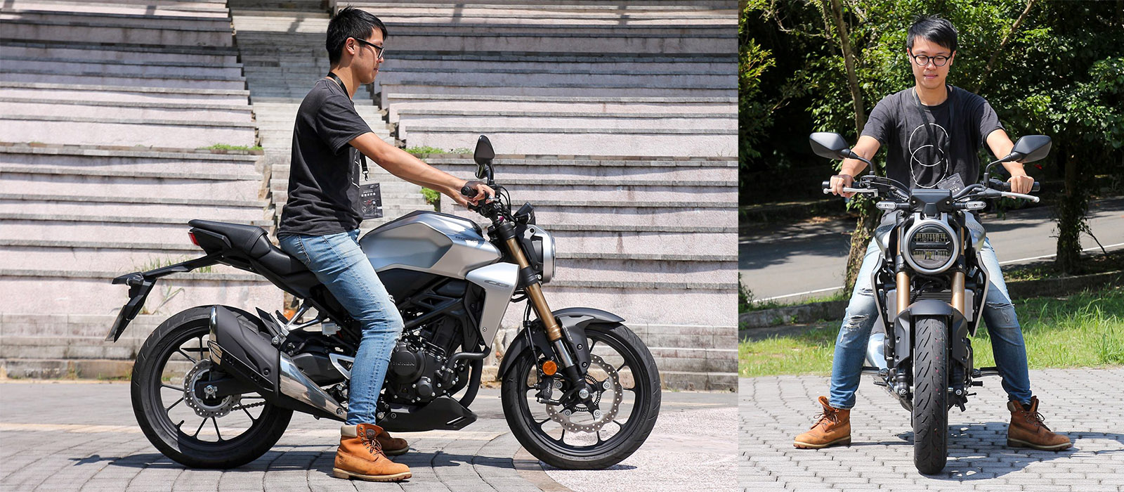 圖中騎士身高180cm。僅有145kg重量的CB300R,高度影響並不會太大