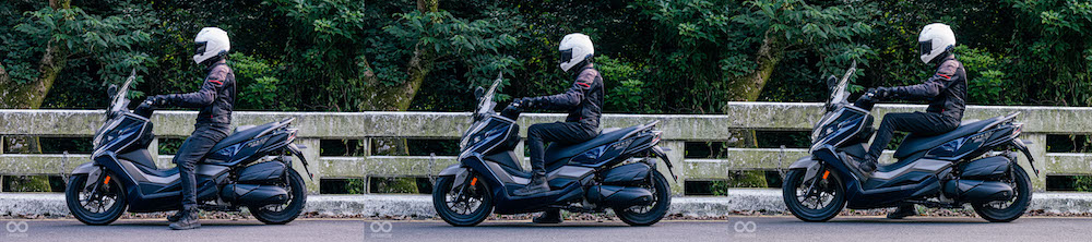 身高180的騎士可以雙腳踏地，但依舊免不了速克達車型車體較寬問題，入手前需要注意一下