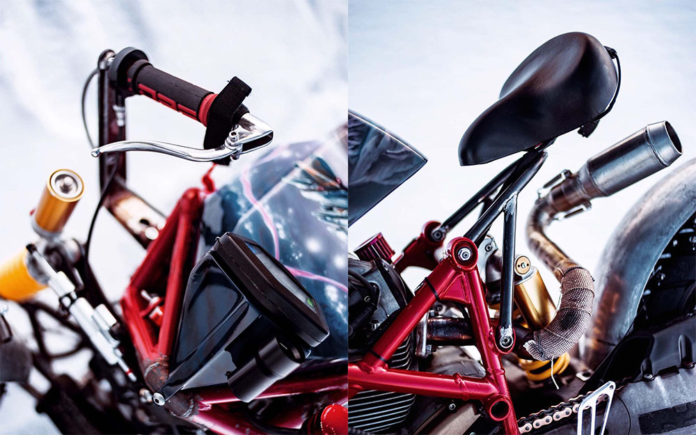 特殊的反向握把設計,搭配上有如腳踏車般的坐墊,這絕對是一台非常硬派的座駕