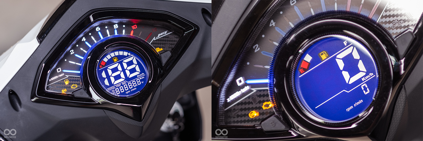 儀表採用上方轉速、下方圓錶的液晶顯示;中央的圓表內有時速、油量、里程和其他資訊顯示,轉速也可透過下方液晶螢幕顯示詳細數值