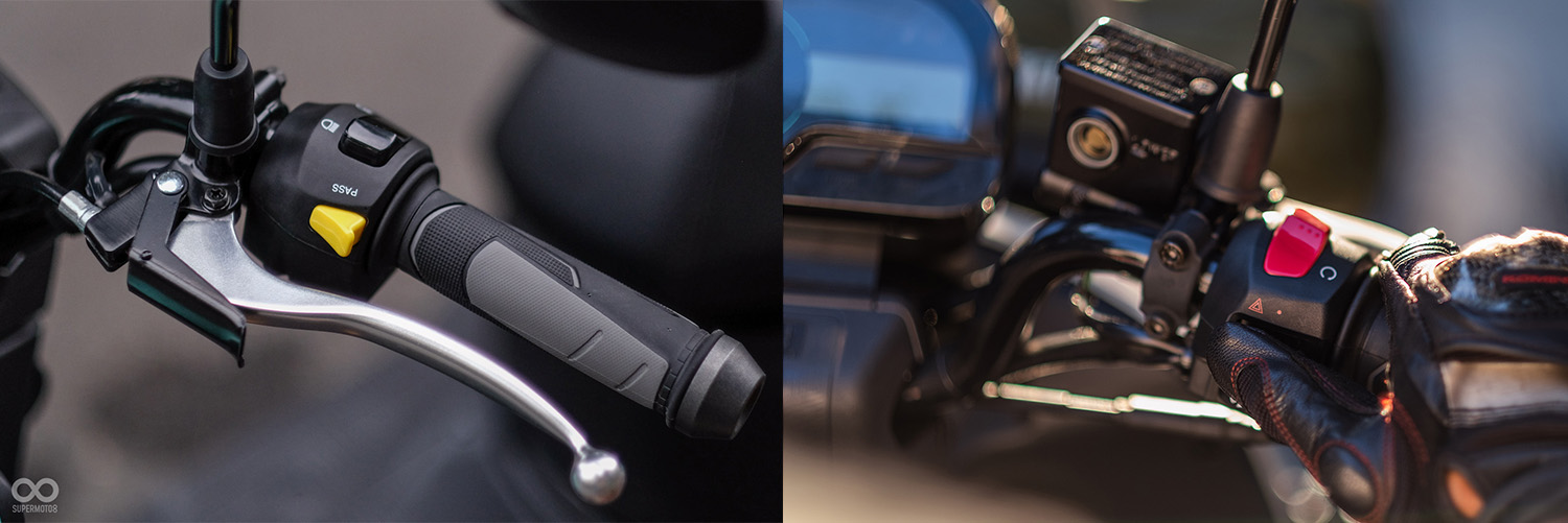 左手開關有手煞車、遠光燈；右手則有雙黃燈和引擎開關