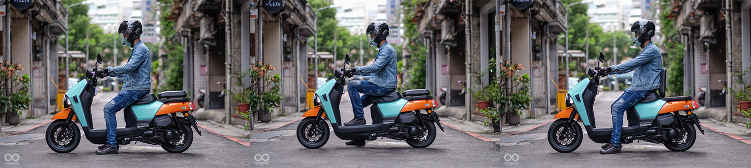 747mm座高，筆者身高180公分能踏平地面；想背靠後座墊，雙手距離握把會稍遠一些