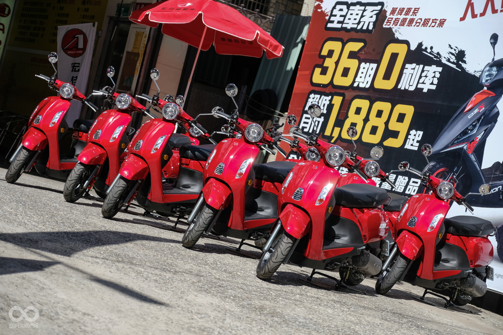 一字排開的鮮紅Dory在耀眼的陽光下非常醒目