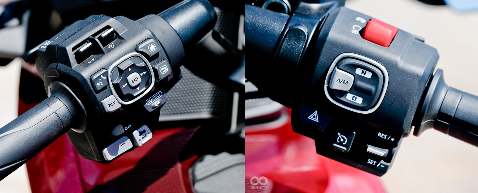 左手把依舊保有螢幕快速控制鍵；右手把上則有DCT模式切換鈕與定速巡航設定鍵