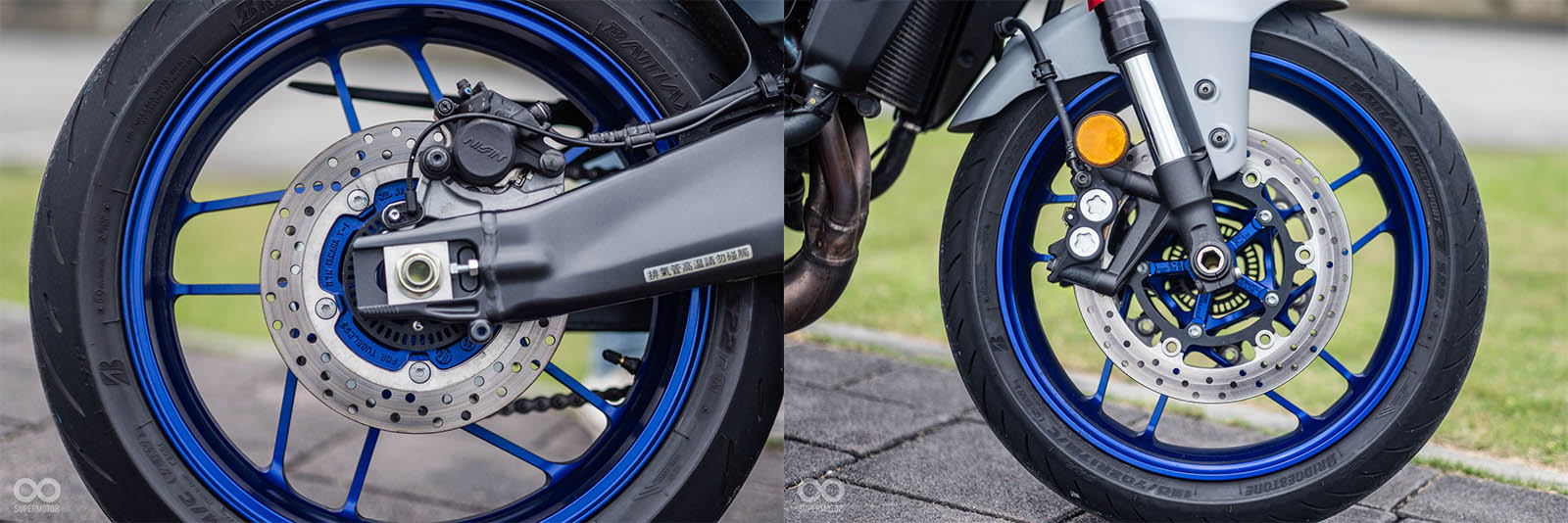 前煞車使用298mm碟盤、對向四活塞輻射卡鉗;後煞車使用245mm單碟、單向單活塞卡鉗