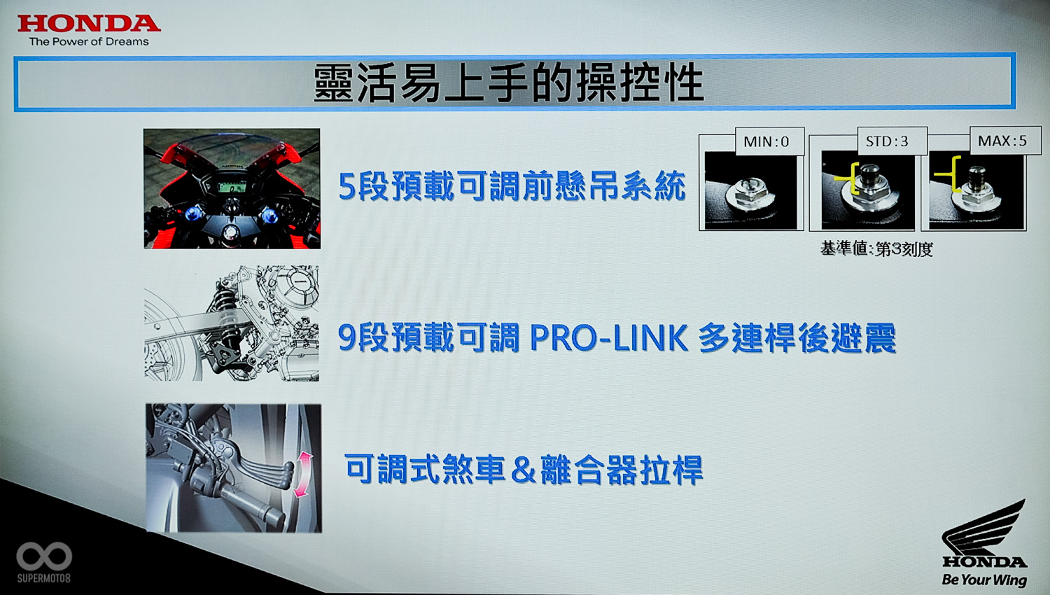 懸吊與拉桿均可調整，能依照騎士需求進行調校