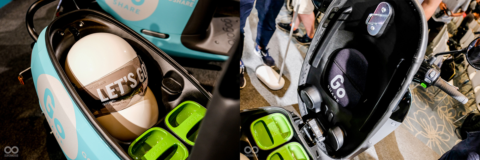 內附兩頂安全帽,椅墊下方有衛生頭套