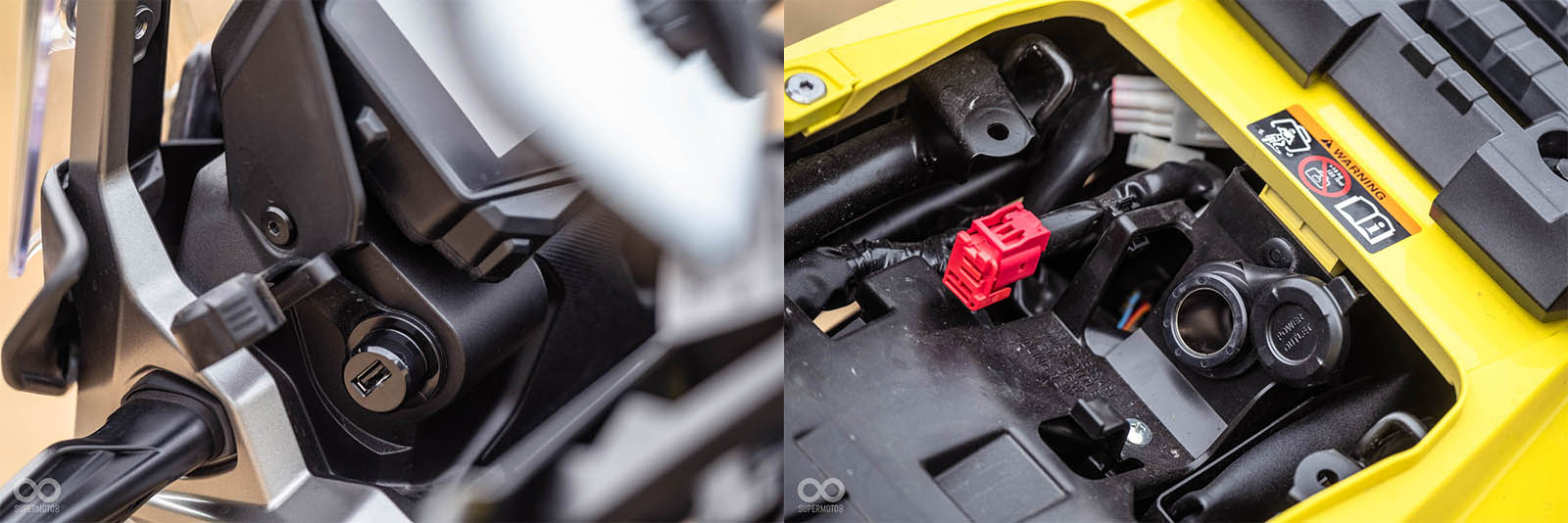 儀表下方與車尾坐墊,都有可充電的插孔