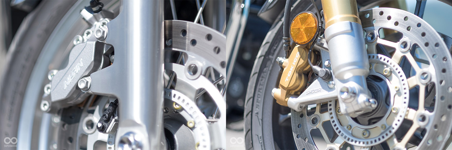 EX版的前制動使用NISSIN對四卡鉗,RS版則是搭載了TOKICO對四輻射卡鉗,碟盤同為浮動碟,但RS版的盤面直徑更大,制動力道也更為直接