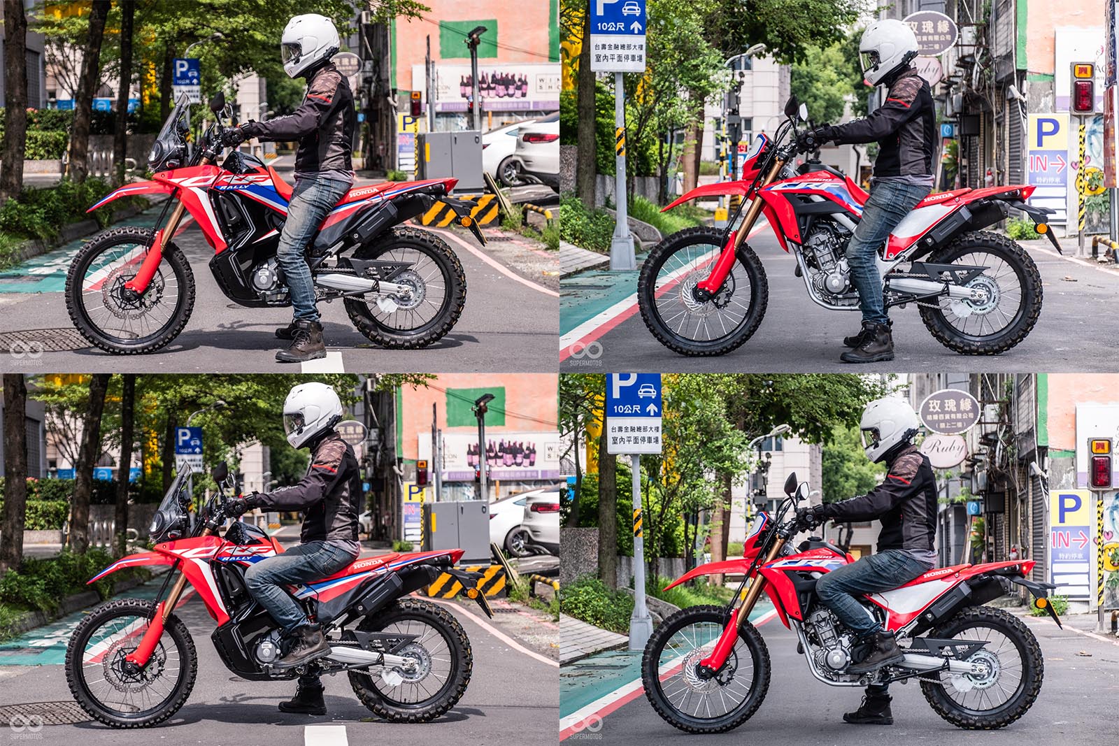 雖然880mm、885mm的座高看起來很驚人,但懸吊下沉量大加上窄車身,讓CRF300雙車的雙腳貼地性還算不錯;