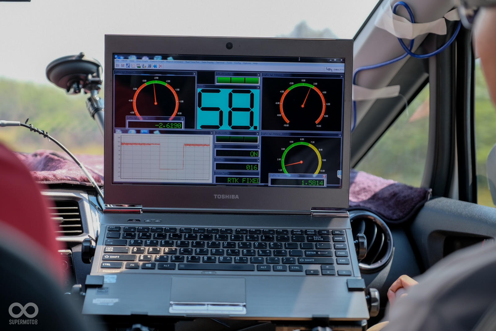 檢測螢幕上,除了時速外,右側的指針可顯示出兩車之間的距離,藉此判斷盲點警示系統是否有在必要時作動