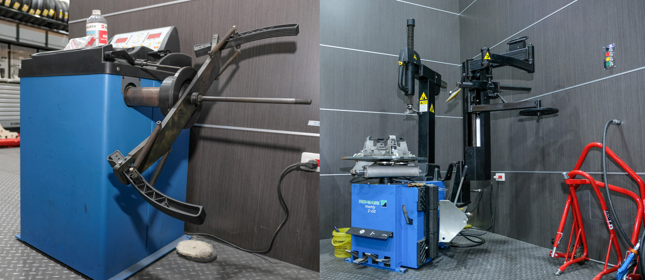 面對大輪徑的重車，專用拆胎機與動態平衡機絕對是不可或缺的利器