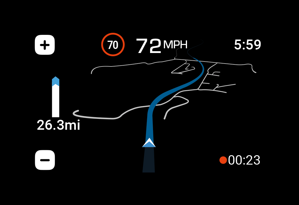 NUVIZ HUD能夠與智慧型手機連接,並將資訊投射至顯示器,如車速,時間、海拔高度以及衛星導航
