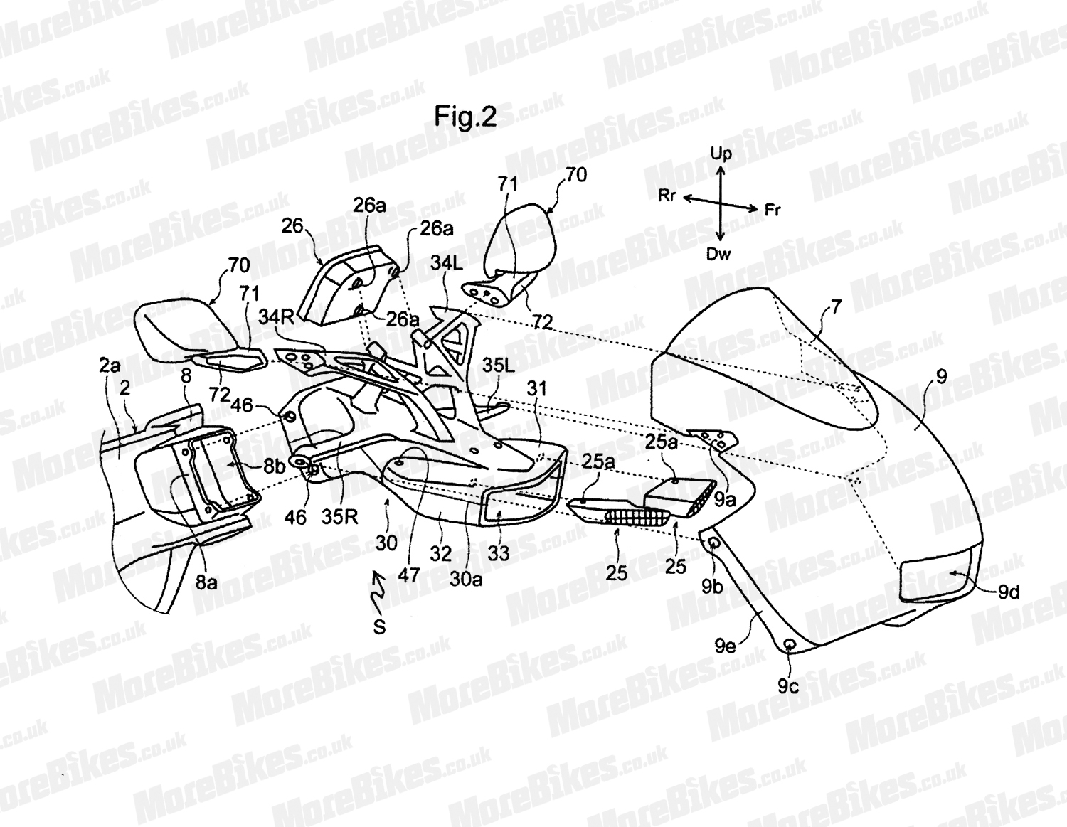 HONDA將讓整流罩頭段的支架同時肩負衝壓進氣道入口，後照鏡鎖點，儀錶架，以及大燈支架等多重角色，化繁為簡的優點是減輕重量。