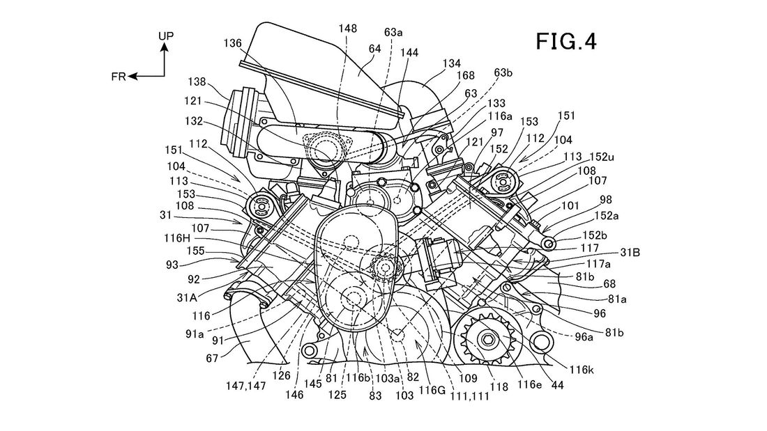 機械增壓結構本體,巧妙的安插在90度V型汽缸之間;汽缸蓋上各有一個鏈傳動的凸輪軸