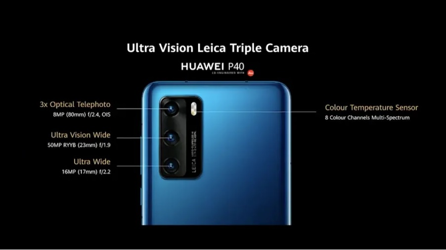 P40採用一個5000萬畫素主鏡頭、1600萬畫素超廣角鏡頭和800萬畫素長焦鏡頭