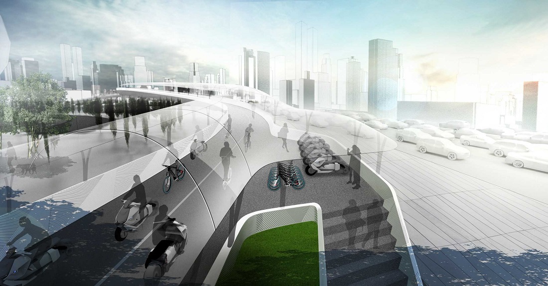 使用者可以在道路的兩端租借電動自行車,便能使用便利的Vision E3 Way道路,到了出口歸還即可