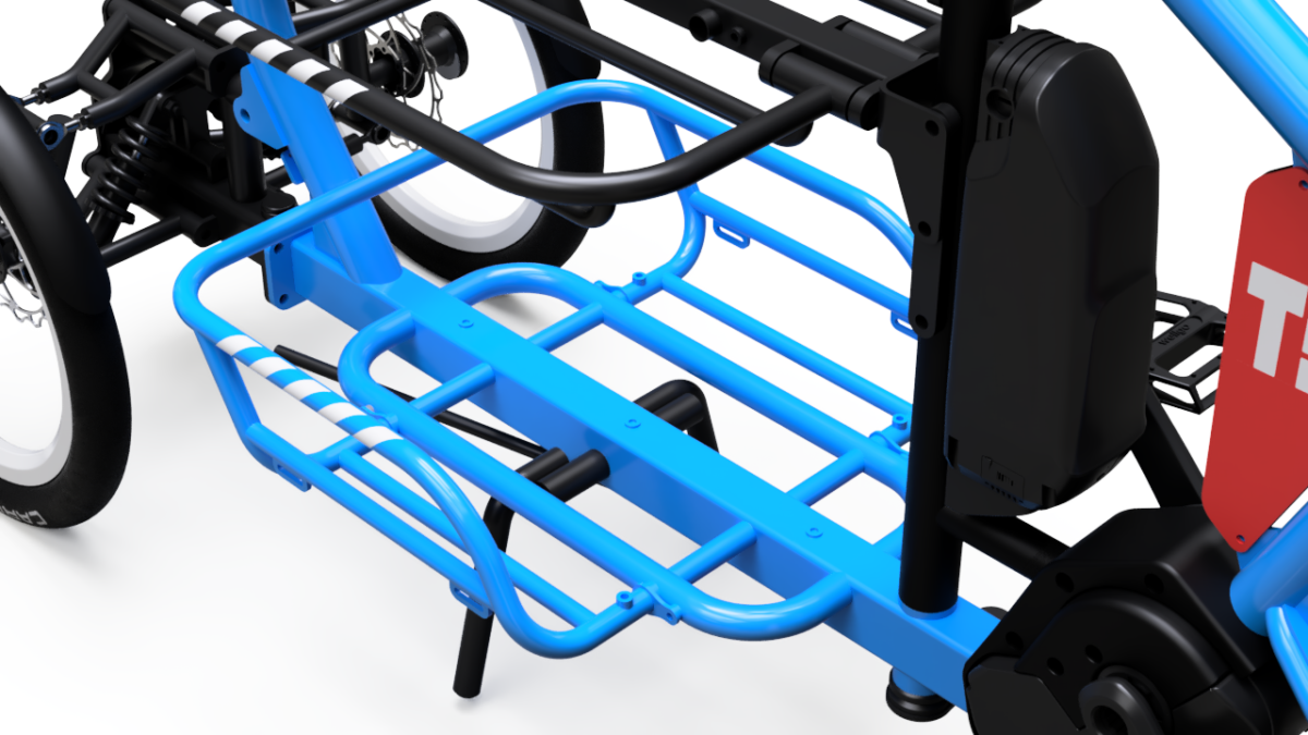Streek刻意將載物環形車架設計在前雙輪機構後方，可讓車輛產生較低的重心，有益於騎士操控車輛。