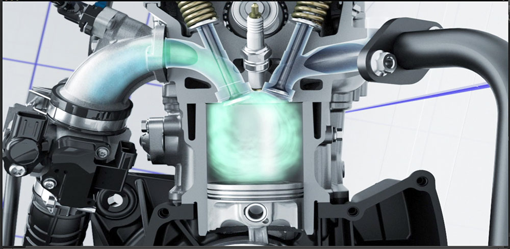 專用FI設定搭載高強度鍛造活塞及最佳化燃燒室設計，產生優越的燃燒效率，同時搭配小徑曲銷和小寬度連桿設計，降低引擎震動達到輕快和高反應目標