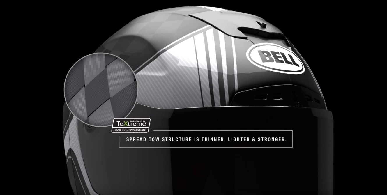 BELL PRO STAR的碳纖維安全帽體採用新式的TeXtreme碳纖維,這種碳纖維在製作時大幅減少樹脂的使用量,所以比傳統碳纖維更輕且不影響原有的結構
