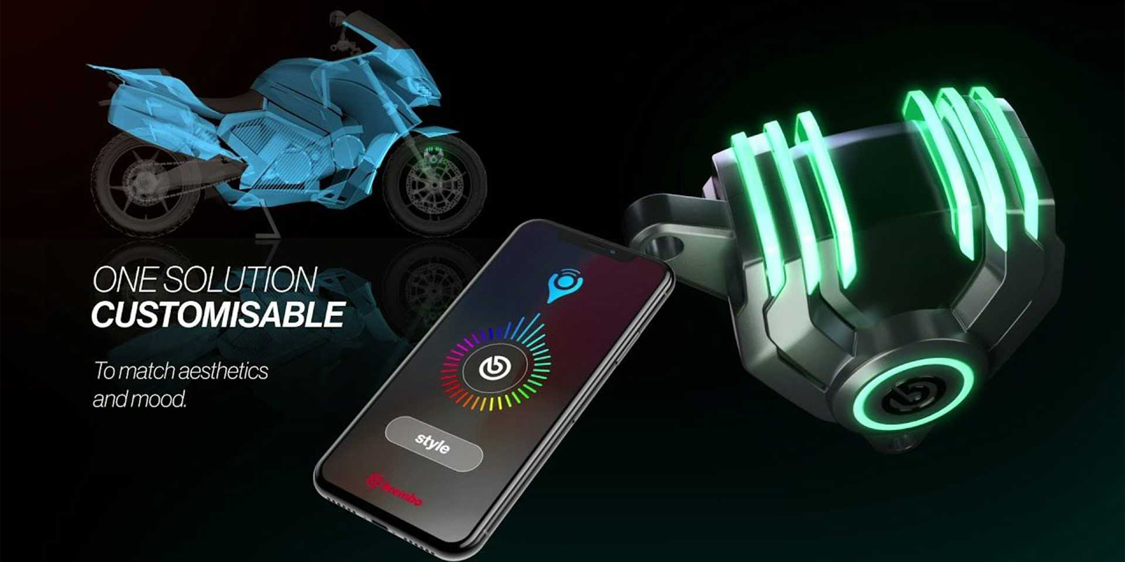 卡鉗發光的顏色能透過手機APP調整，來搭配不同的車色
