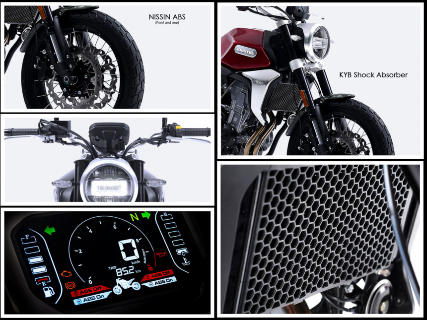 Jawa RVR500/Bristol Veloce 500採用KYB的前後懸吊以及NISSIN前後剎車，儀表也採用大面積的液晶顯示，似乎還具備ABS關閉的功能