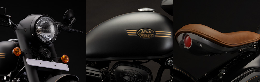 JAWA特有的大燈風格，配上圓潤的水滴形油箱以及迷人的懸浮式坐墊