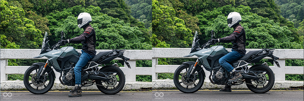 825mm座高比V-STROM 250 SX還要低，筆者180的身高可以雙腳著地、膝蓋微彎