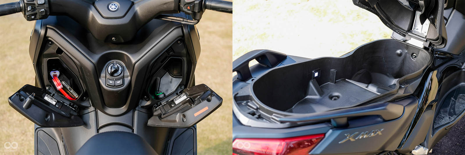 左側手套有上鎖功能,坐墊下空間也相當優異,整體表現與改款前幾乎相同,放手機、安全帽都沒問題