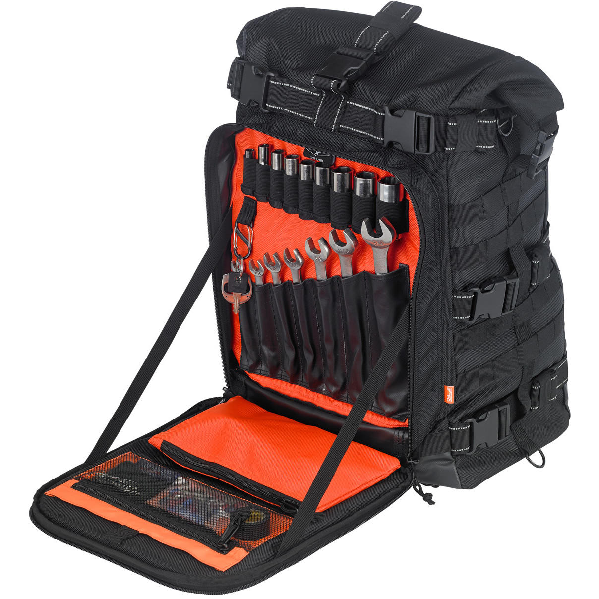 除了能外掛車箱或加裝專用工具箱之外，也有將工具箱與背包結合的產品，BILTWELL EXFIL-80工具背包就是為了會修車的騎士孕育而生