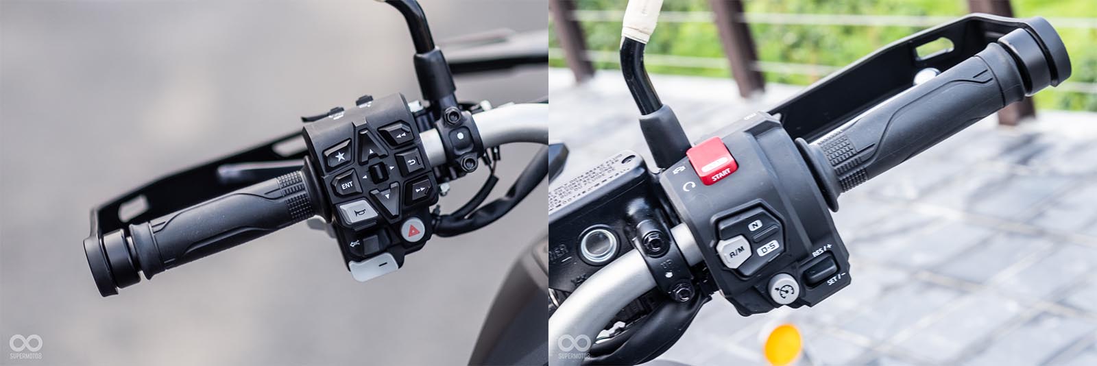 左手開關為螢幕功能控制按鍵;右手為熄火開關、變速箱模式、定速系統開關