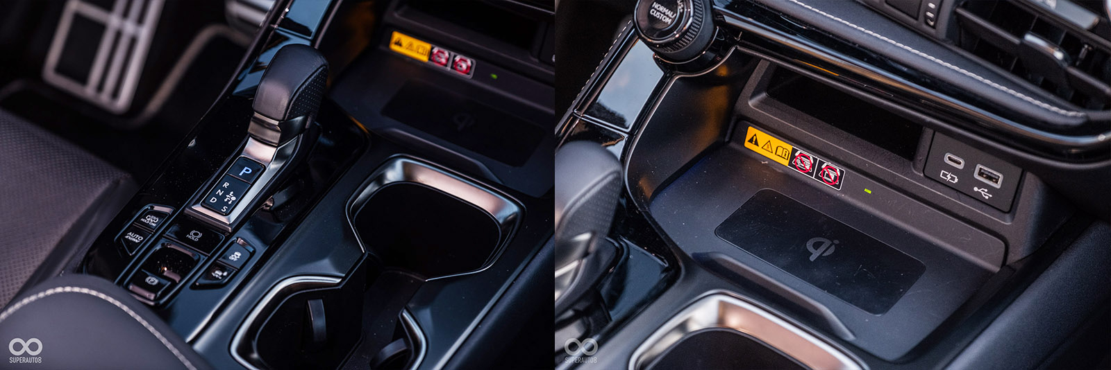 試乘級距採用線傳排檔；前方具有無線充電區，下方還有額外置物空間