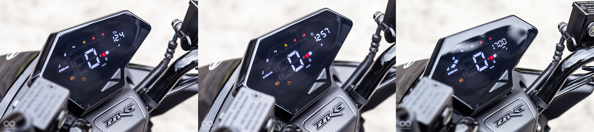 儀表右上還有轉速、電壓、時間等資訊顯示；另外稍微可惜的是，水溫沒有溫度顯示，僅有溫度過高的警告燈