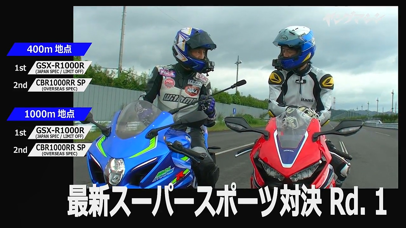 全馬力的GSX-R1000R 竟然比CBR1000RR SP 還要猛，從頭領先到尾，R1000R到一萬轉後還有驚人的爆發力