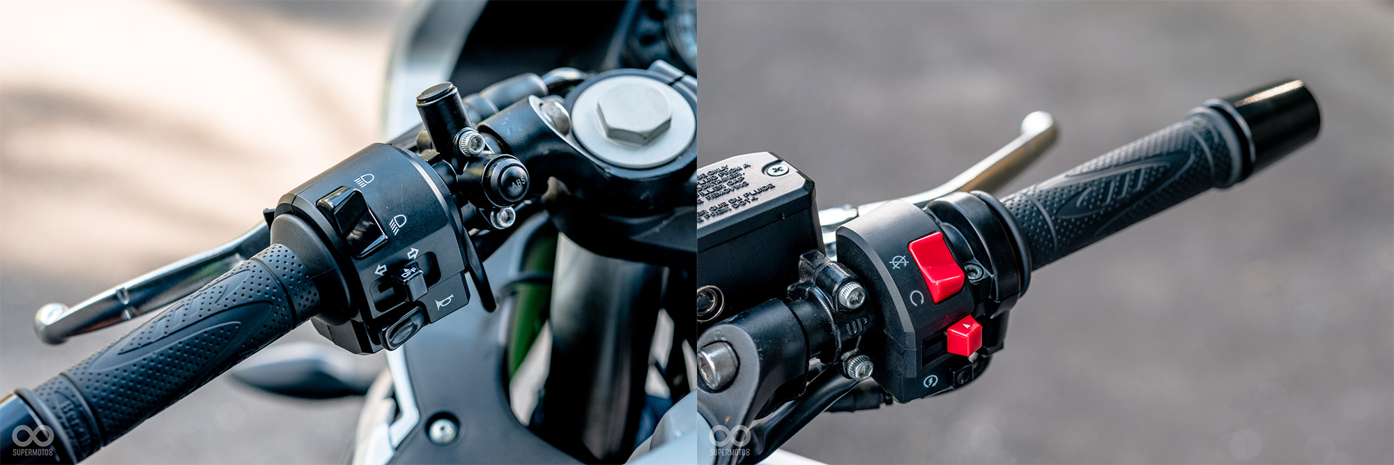 左邊握把除了常見的按鈕開關之外，握把內側還有ABS系統的開關按鈕